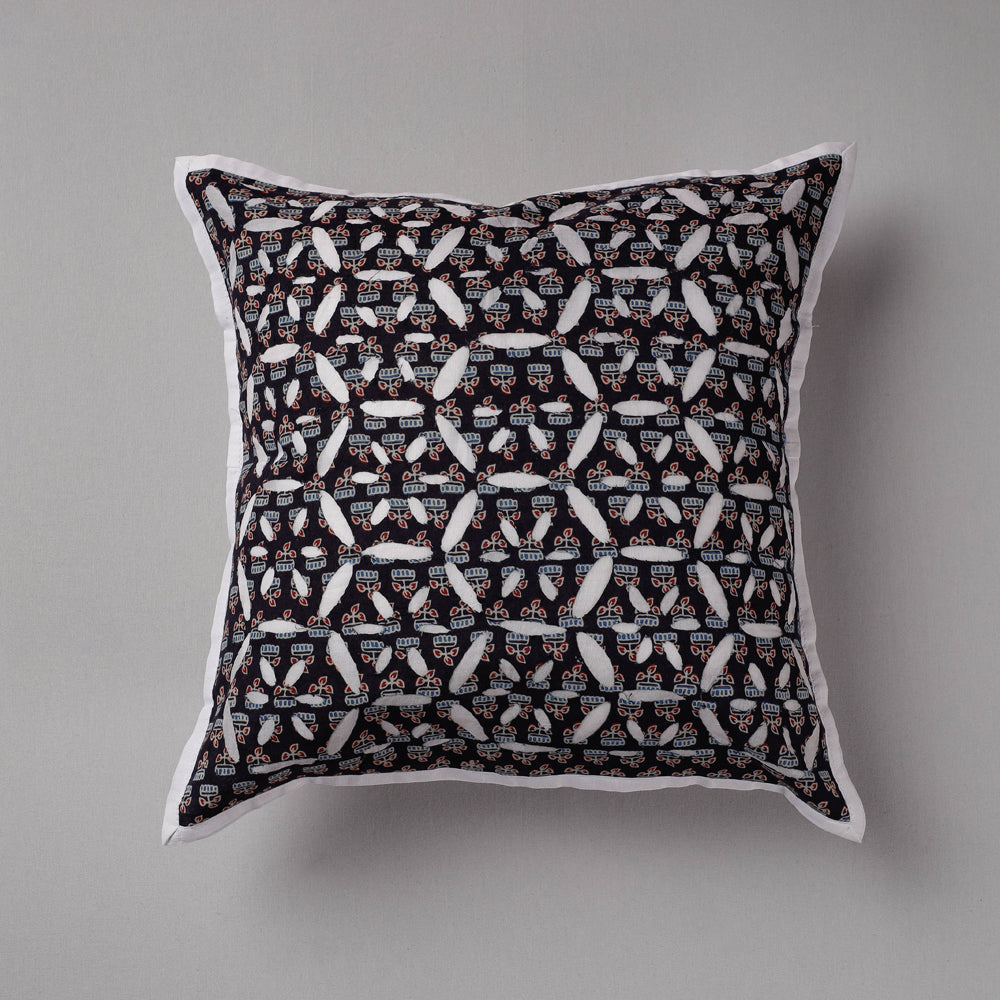 Black - Cutwork Cotton Applique Cushion Cover (16 x 16 in)