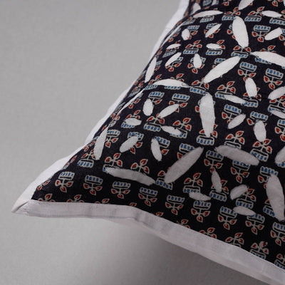 Black - Cutwork Cotton Applique Cushion Cover (16 x 16 in)