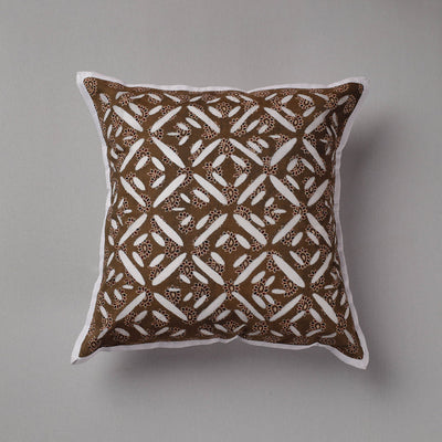 Brown - Cutwork Cotton Applique Cushion Cover (16 x 16 in)