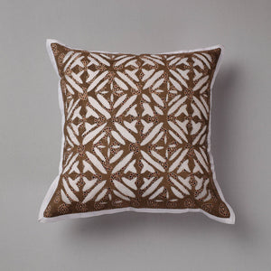 Brown - Cutwork Cotton Applique Cushion Cover (16 x 16 in)