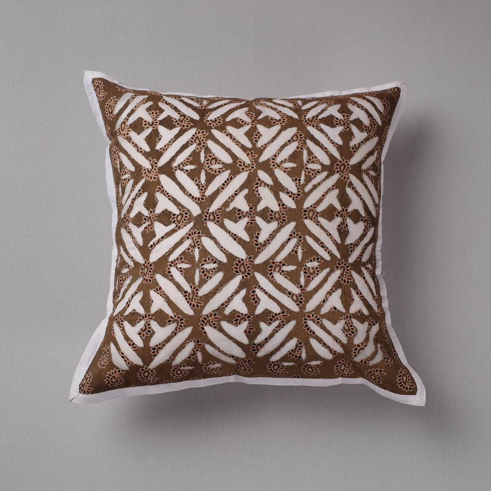 Brown - Cutwork Cotton Applique Cushion Cover (16 x 16 in)