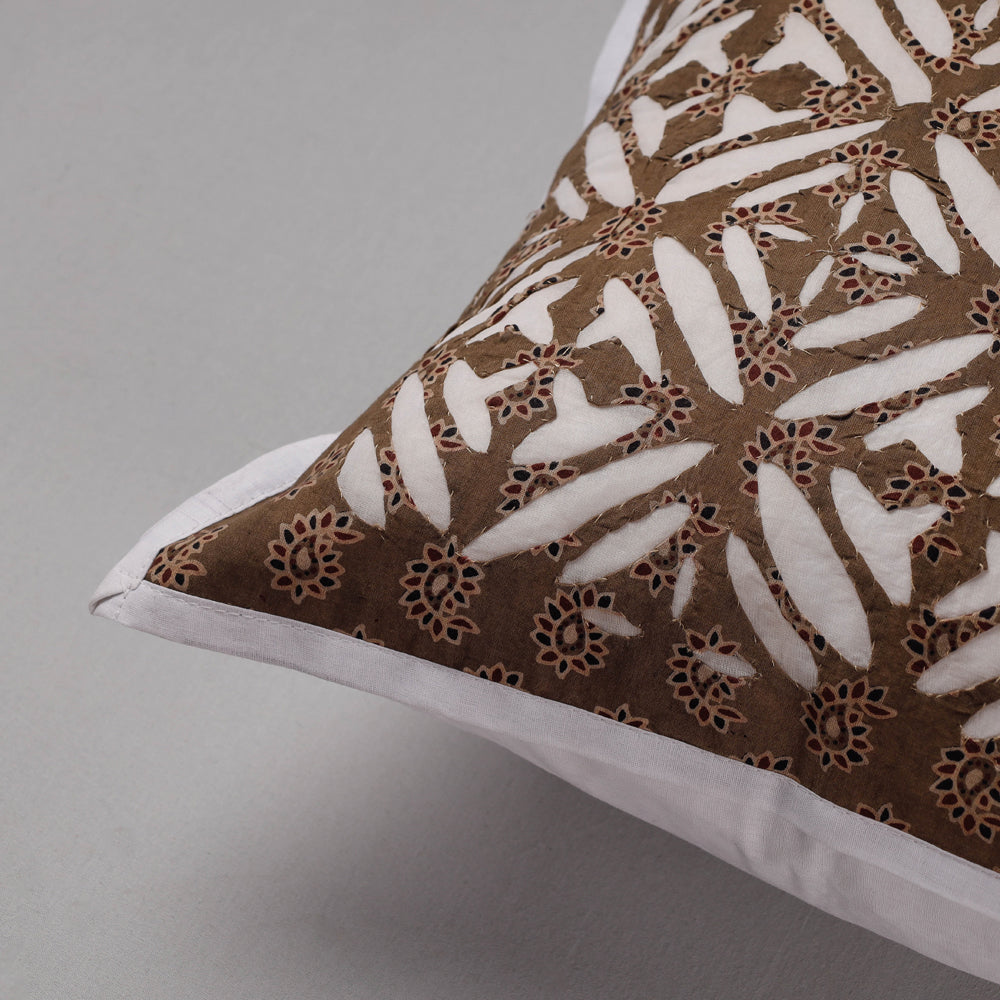 Brown - Cutwork Cotton Applique Cushion Cover (16 x 16 in)