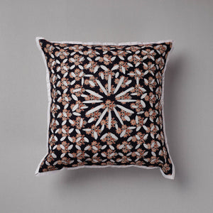 Black - Cutwork Cotton Applique Cushion Cover (16 x 16 in)
