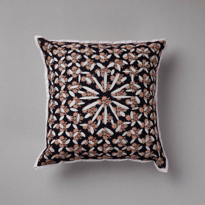 Black - Cutwork Cotton Applique Cushion Cover (16 x 16 in)