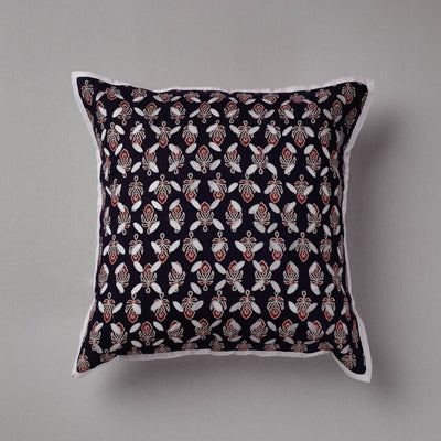 Black - Cutwork Cotton Applique Cushion Cover (16 x 16 in)