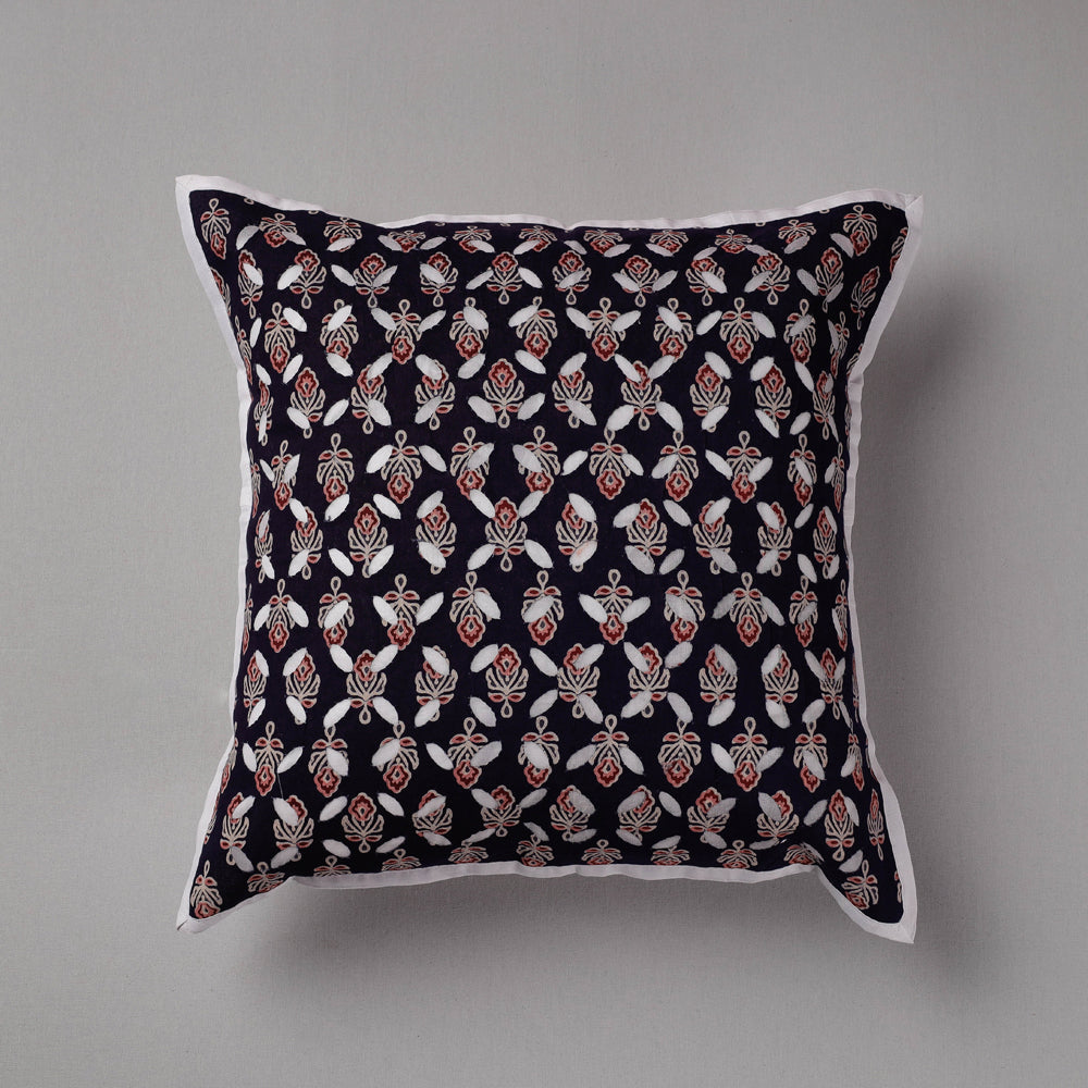 Black - Cutwork Cotton Applique Cushion Cover (16 x 16 in)