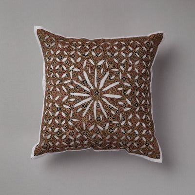 Brown - Cutwork Cotton Applique Cushion Cover (16 x 16 in)