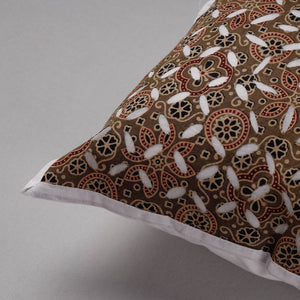Brown - Cutwork Cotton Applique Cushion Cover (16 x 16 in)