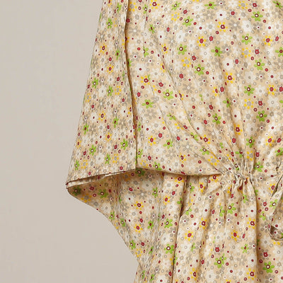 Beige - Sanganeri Printed Cotton Kaftan with Tie-Up Waist (Short)