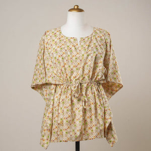 Beige - Sanganeri Printed Cotton Kaftan with Tie-Up Waist (Short)