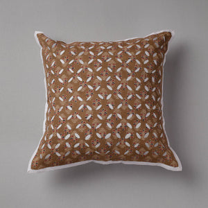 Brown - Cutwork Cotton Applique Cushion Cover (16 x 16 in)