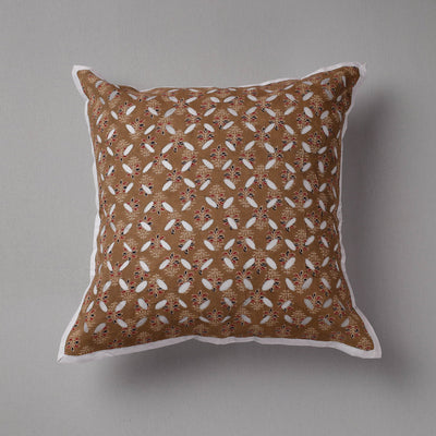 Brown - Cutwork Cotton Applique Cushion Cover (16 x 16 in)