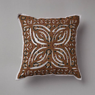 Brown - Cutwork Cotton Applique Cushion Cover (16 x 16 in)