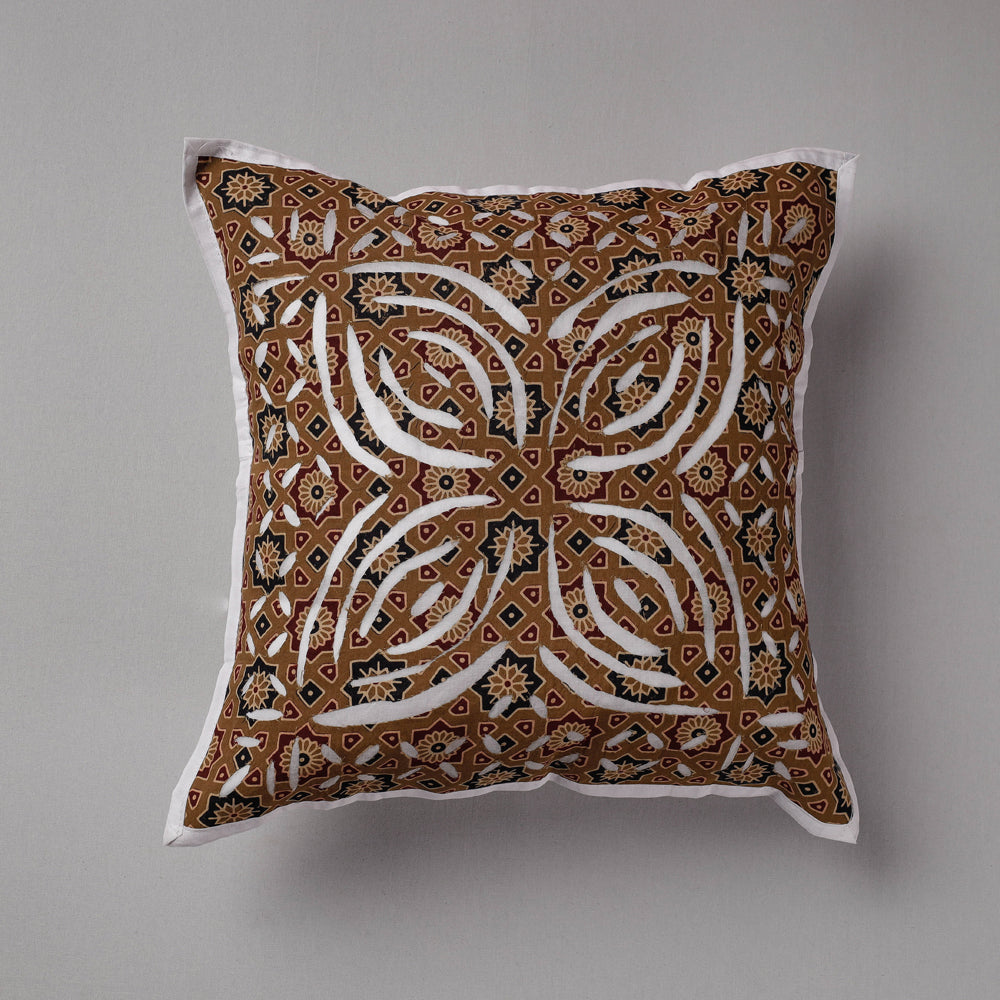 Brown - Cutwork Cotton Applique Cushion Cover (16 x 16 in)