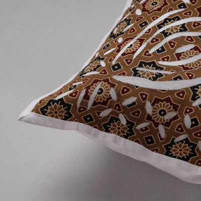 Brown - Cutwork Cotton Applique Cushion Cover (16 x 16 in)
