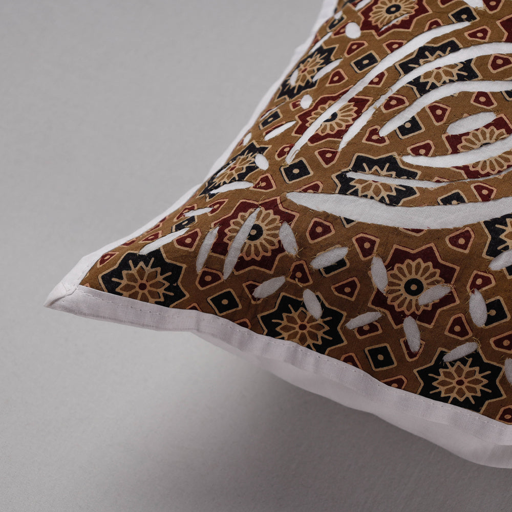 Brown - Cutwork Cotton Applique Cushion Cover (16 x 16 in)