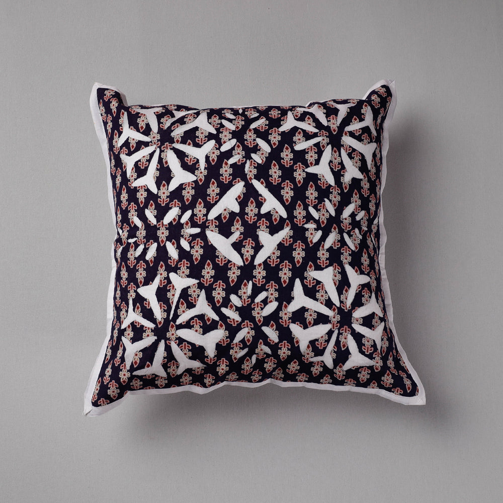 Black - Cutwork Cotton Applique Cushion Cover (16 x 16 in)