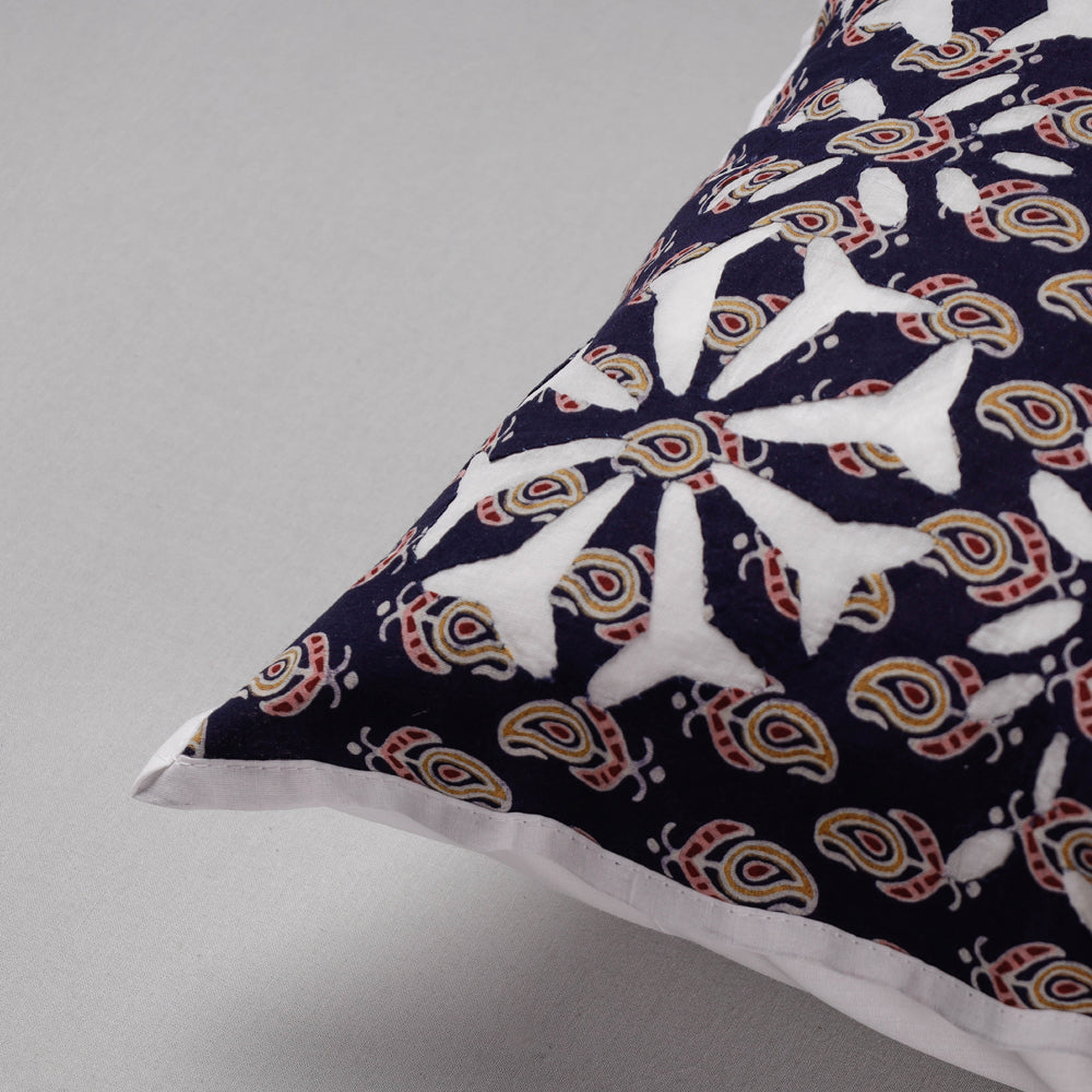 Black - Cutwork Cotton Applique Cushion Cover (16 x 16 in)