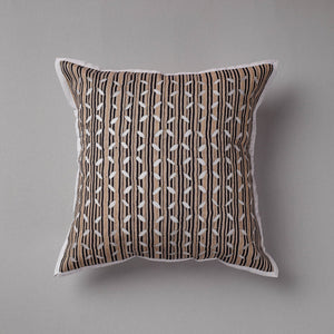 Brown - Cutwork Cotton Applique Cushion Cover (16 x 16 in)