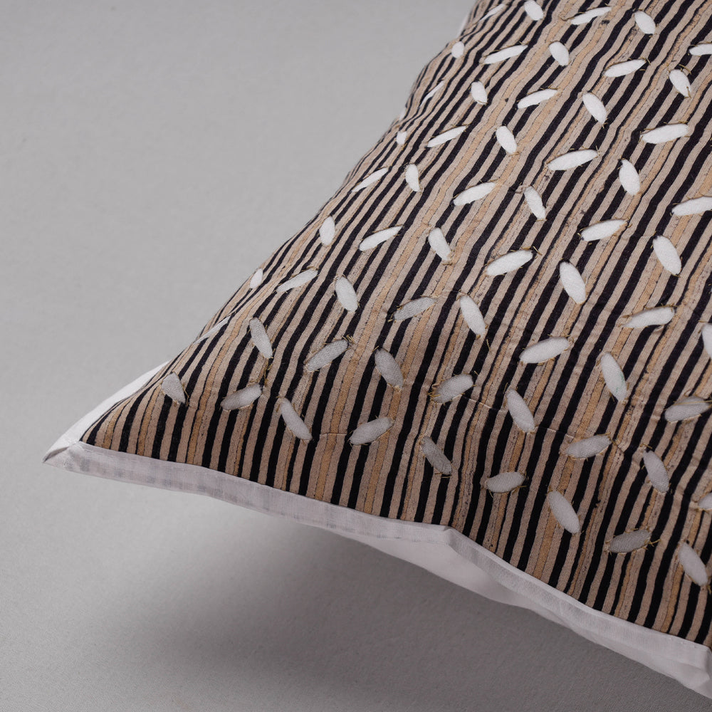 Brown - Cutwork Cotton Applique Cushion Cover (16 x 16 in)