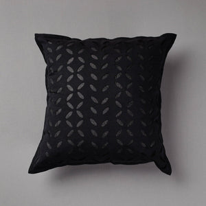 Black - Cutwork Cotton Applique Cushion Cover (16 x 16 in)