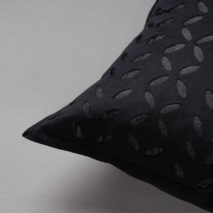 Black - Cutwork Cotton Applique Cushion Cover (16 x 16 in)