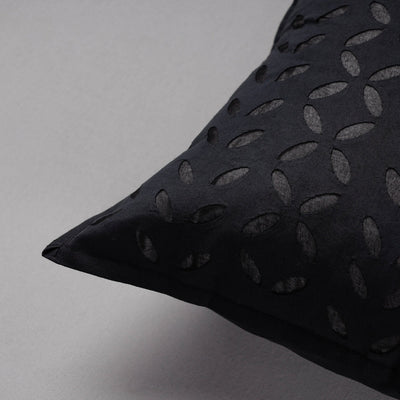 Black - Cutwork Cotton Applique Cushion Cover (16 x 16 in)