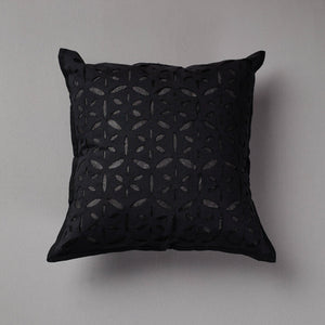 Black - Cutwork Cotton Applique Cushion Cover (16 x 16 in)