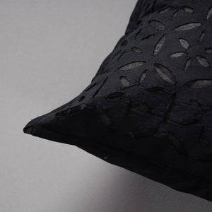 Black - Cutwork Cotton Applique Cushion Cover (16 x 16 in)
