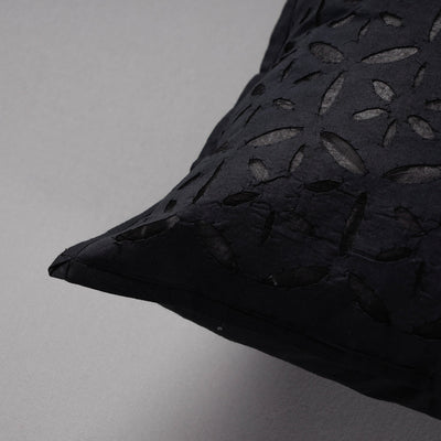 Black - Cutwork Cotton Applique Cushion Cover (16 x 16 in)