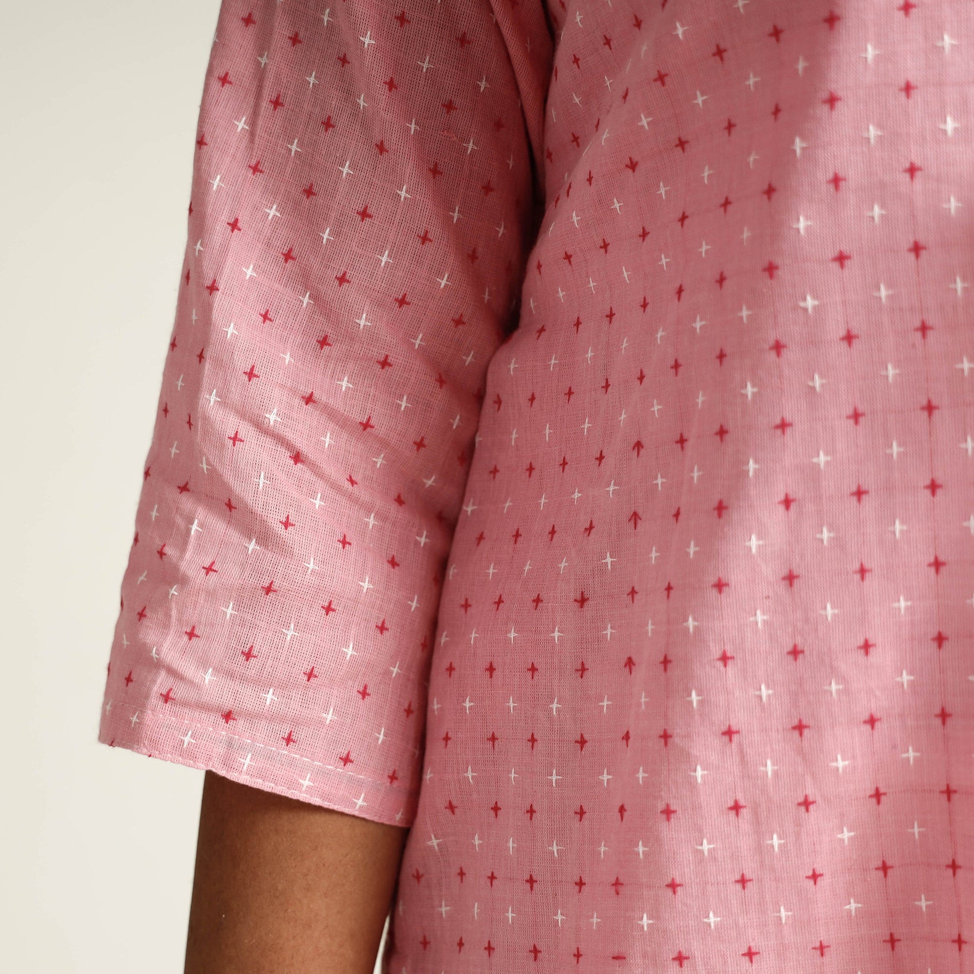 Baby Pink - Jacquard Cotton Long Straight Kurta