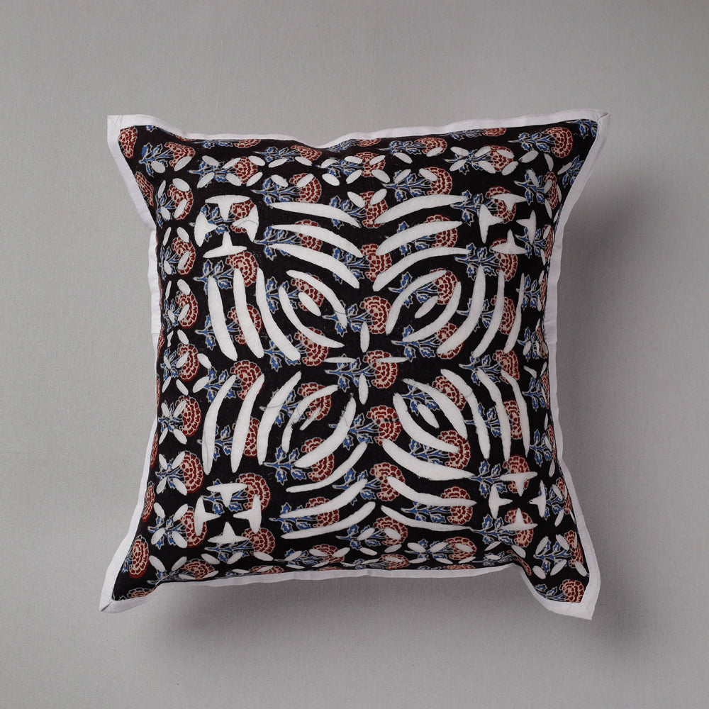 Black - Cutwork Cotton Applique Cushion Cover (16 x 16 in)