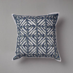 Blue - Cutwork Cotton Applique Cushion Cover (16 x 16 in)