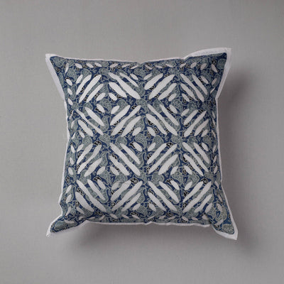 Blue - Cutwork Cotton Applique Cushion Cover (16 x 16 in)