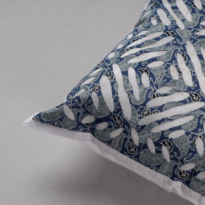 Blue - Cutwork Cotton Applique Cushion Cover (16 x 16 in)