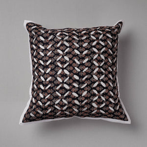 Black - Cutwork Cotton Applique Cushion Cover (16 x 16 in)