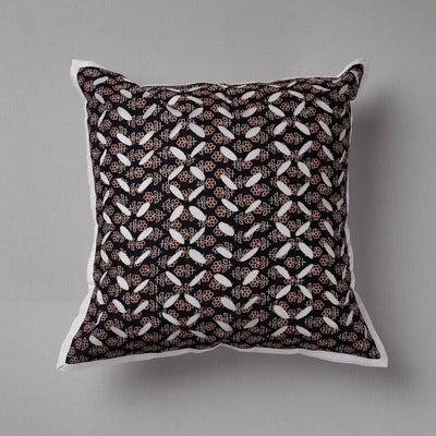 Black - Cutwork Cotton Applique Cushion Cover (16 x 16 in)