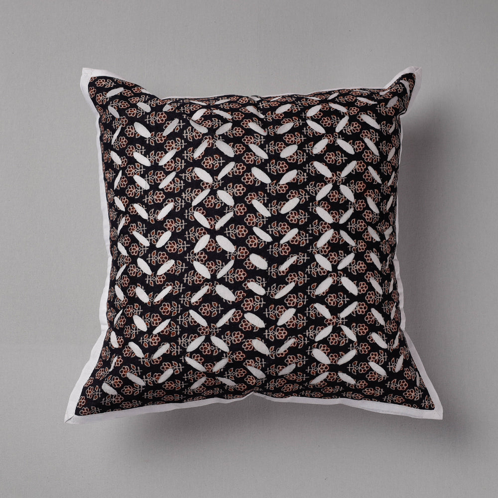 Black - Cutwork Cotton Applique Cushion Cover (16 x 16 in)