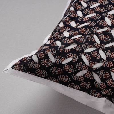Black - Cutwork Cotton Applique Cushion Cover (16 x 16 in)