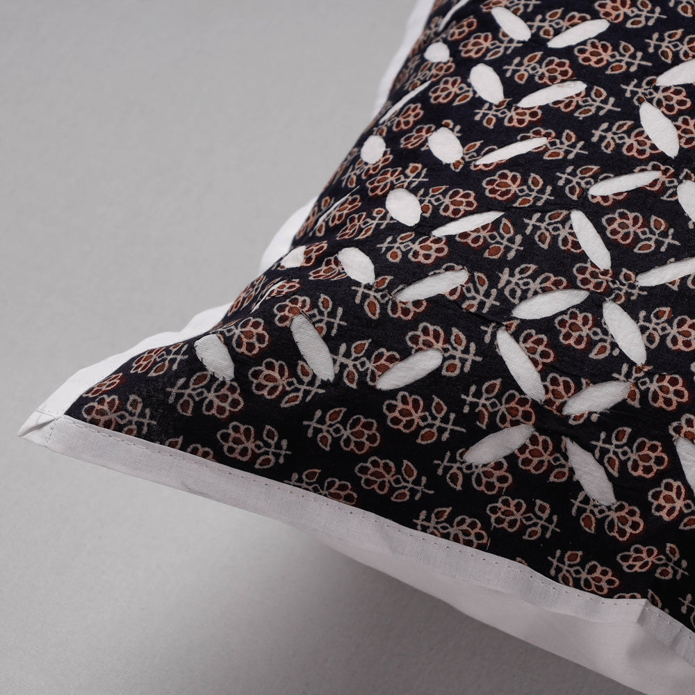Black - Cutwork Cotton Applique Cushion Cover (16 x 16 in)