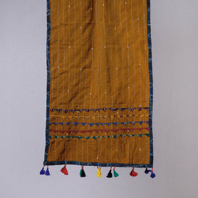 Brown - Kutch Tagai Work Ajrakh Border Cotton Stole with Tassels