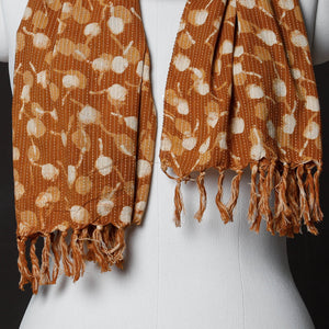 Brown - Hand Block Printing Kantha Stitch Cotton Stole with Tassels