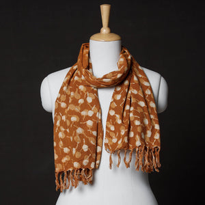 Brown - Hand Block Printing Kantha Stitch Cotton Stole with Tassels