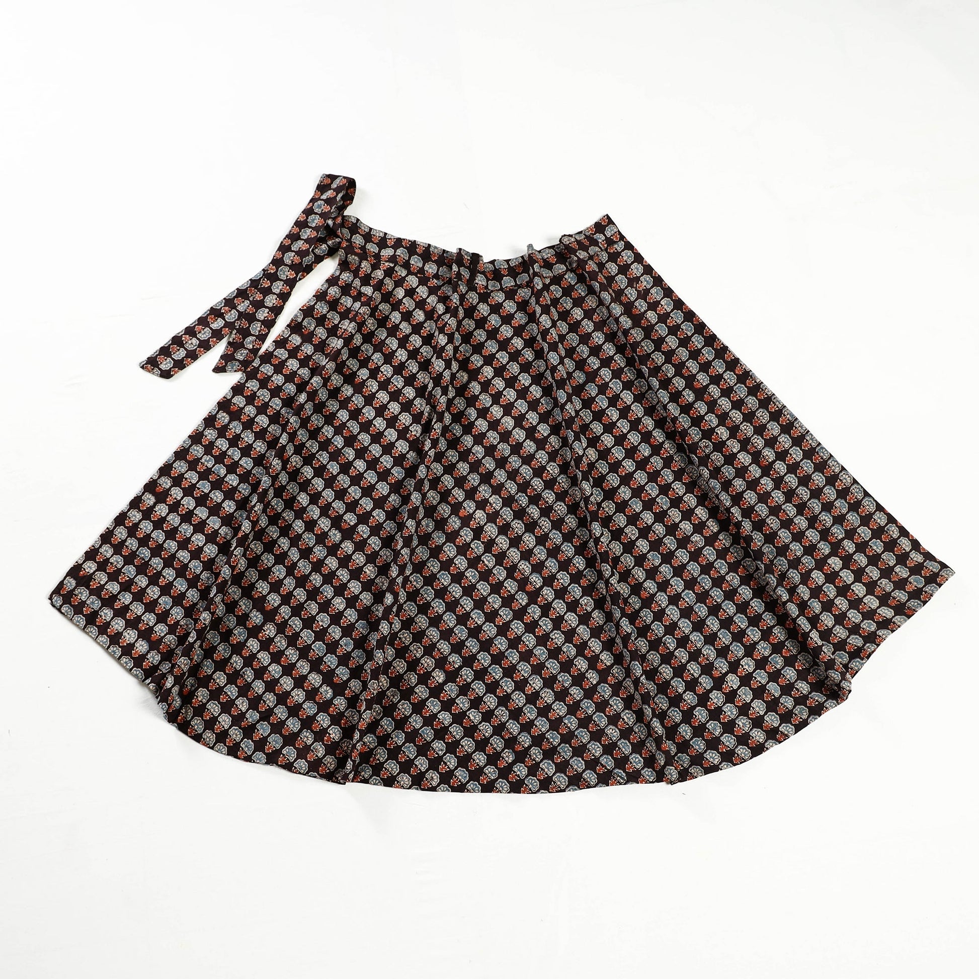 Black - Ajrakh Block Printed Cotton Wrap Around Skirt