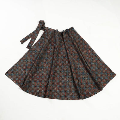 Blue - Ajrakh Block Printed Cotton Wrap Around Skirt