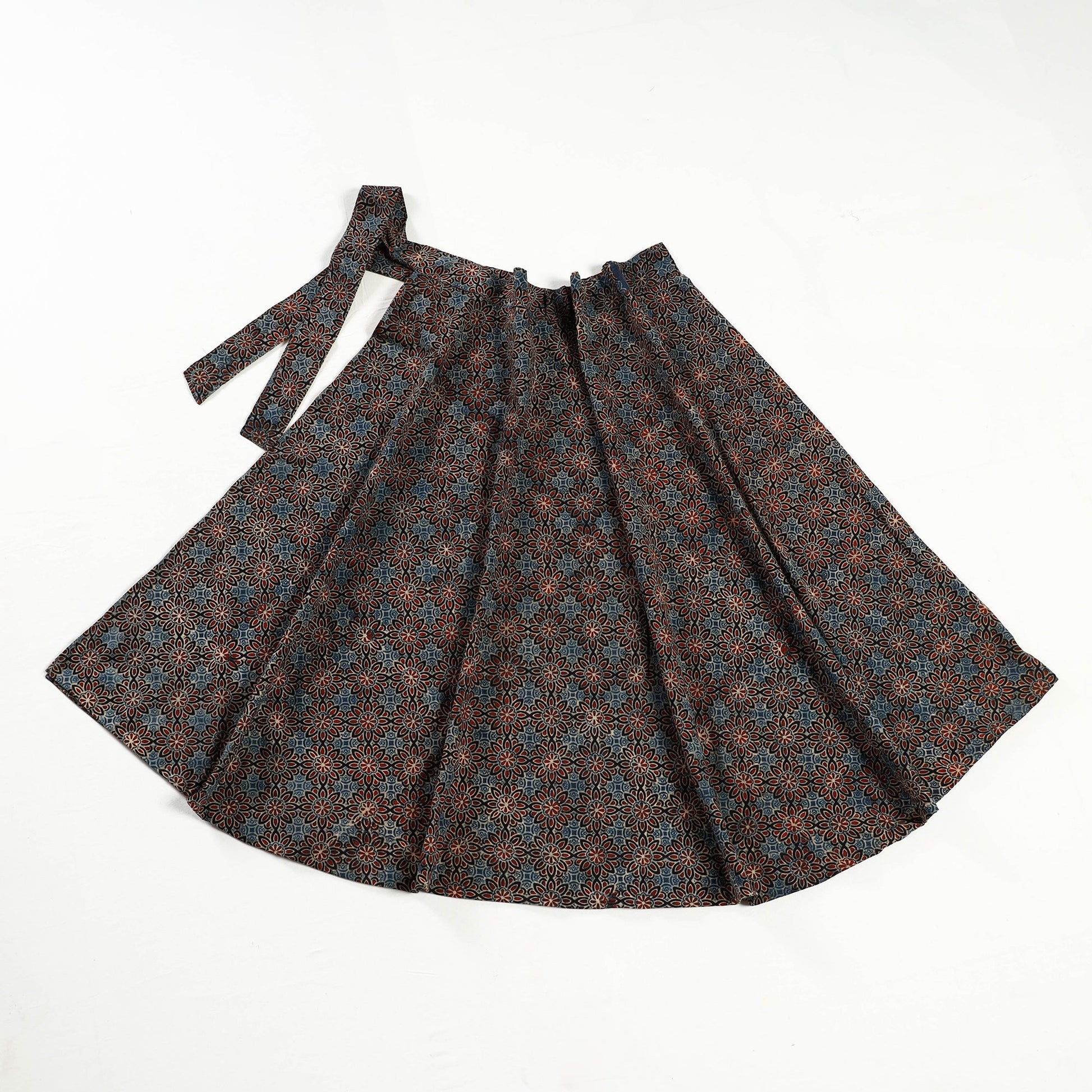 Blue - Ajrakh Block Printed Cotton Wrap Around Skirt