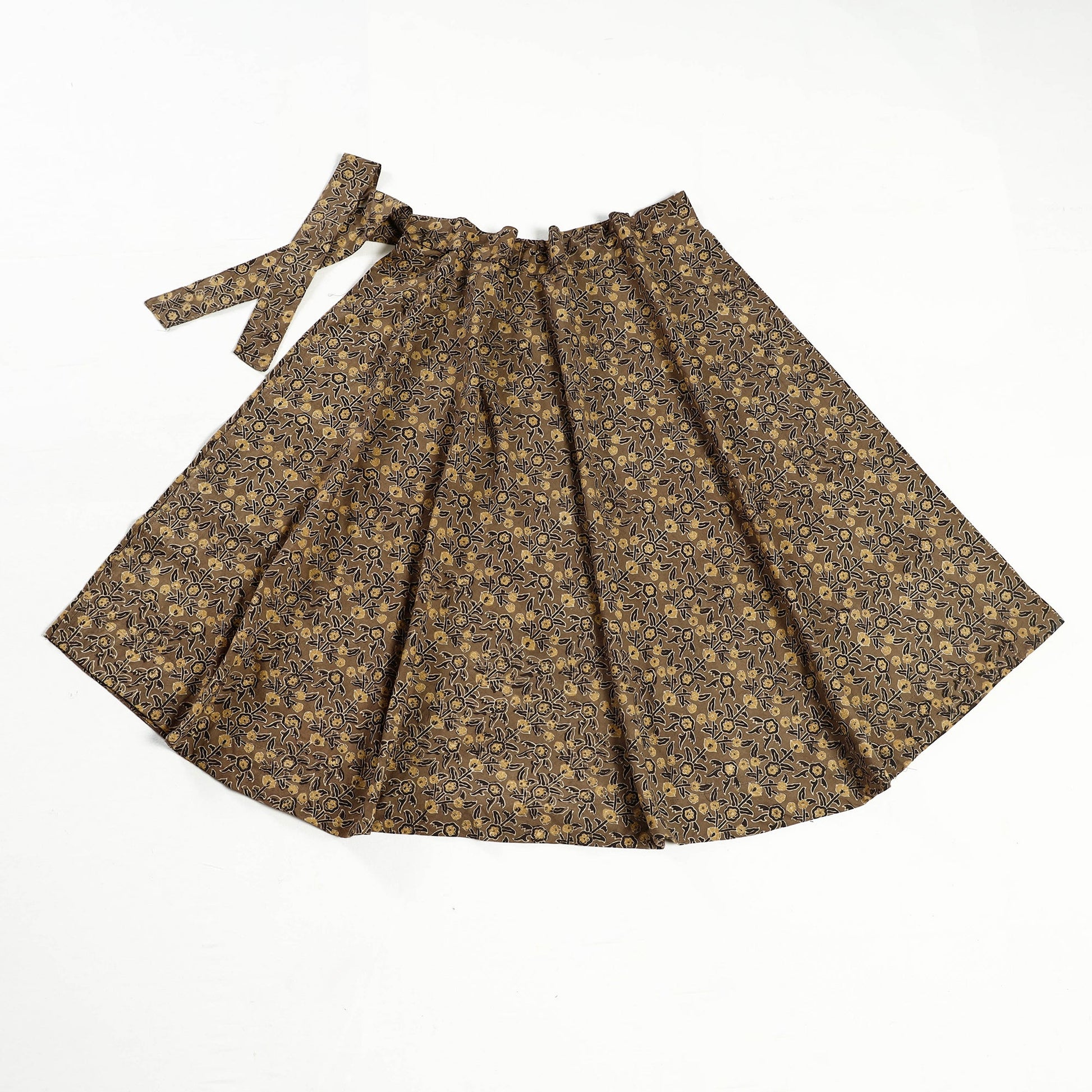 Brown - Ajrakh Block Printed Cotton Wrap Around Skirt
