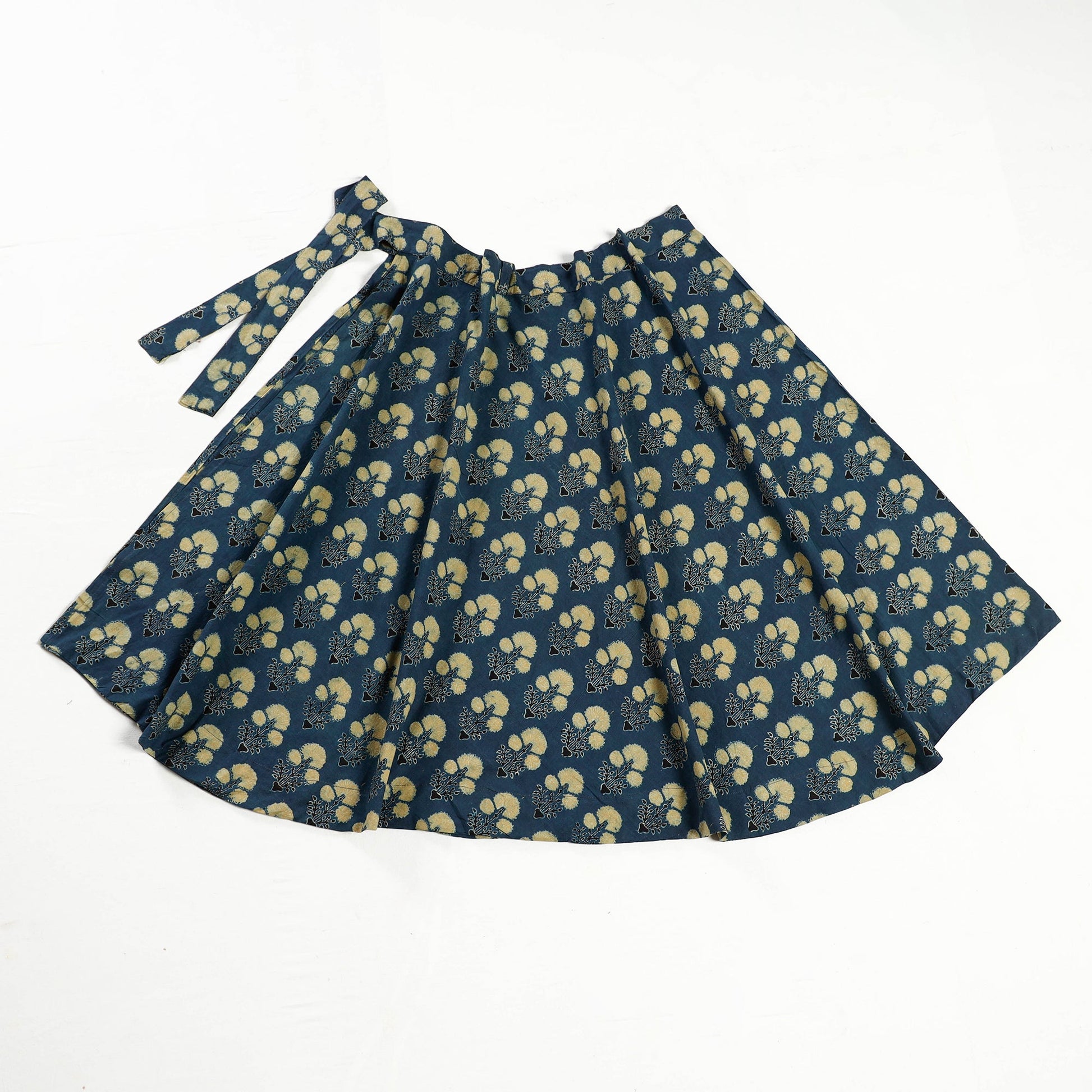 Blue - Ajrakh Block Printed Cotton Wrap Around Skirt