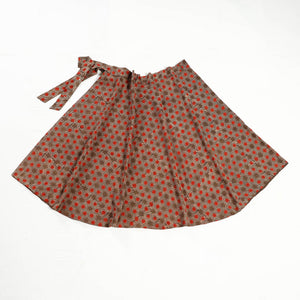 Brown - Ajrakh Block Printed Cotton Wrap Around Skirt