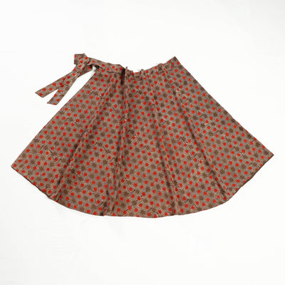 Brown - Ajrakh Block Printed Cotton Wrap Around Skirt